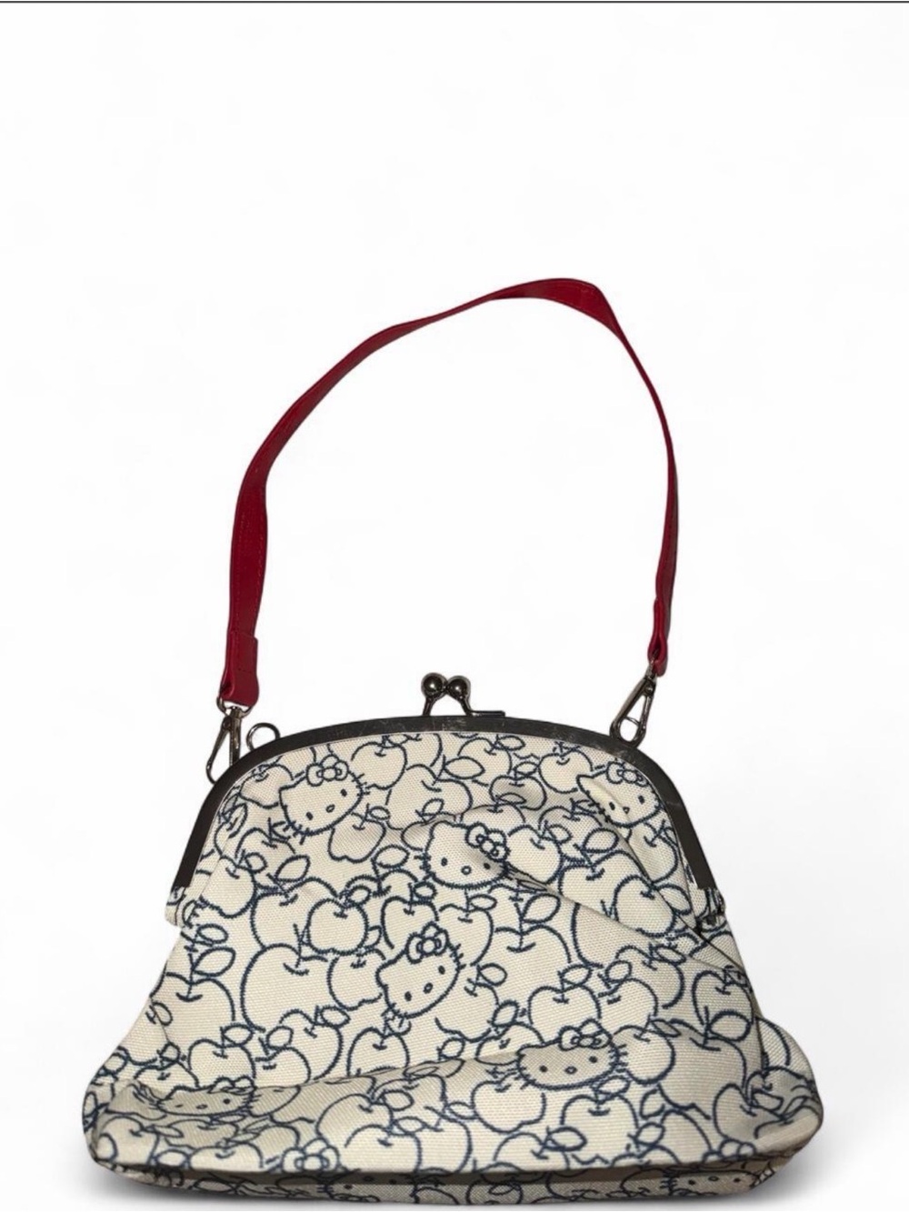 & Other Stories Cream and Navy Patterned Wristlet with Red Strap